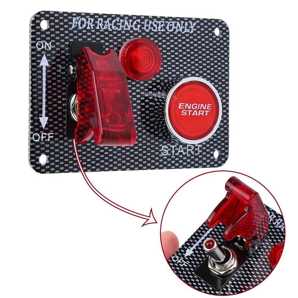 12V Racing Car Ignition Switch Panel Engine Start Push Button LED Toggle Racing Panel W/Indicator Light Carbon For Touring Cars