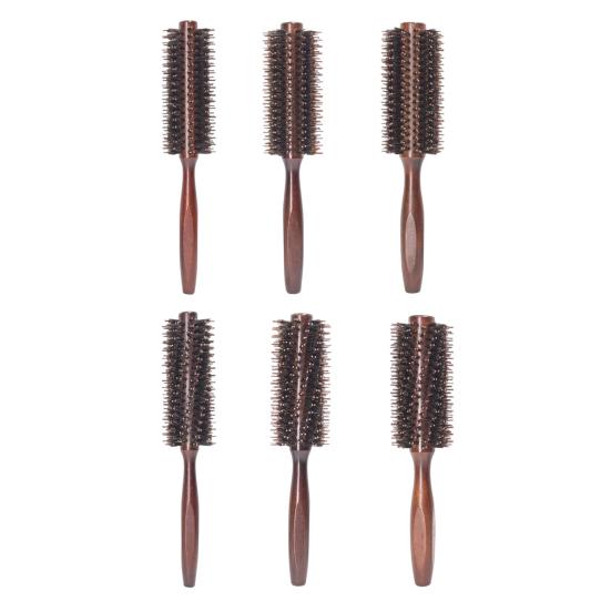 Boar Bristle Round Hair Brush Ergonomic Wooden Handle Men Women Hair Straightening Curling Volumizing Detangling Styling Comb