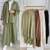2-teiliges Langarmshirt + Röcke Eid Muslimische Frauen Elegante Sets Abaya Dubai Türkei Islamische Casual Tops Einfarbig Rock Mode