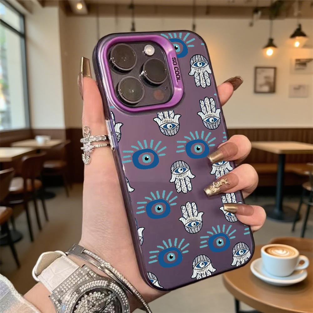 Hamsa Hand and Evil Eye Pattern Shockproof Phone Case for Iphone 16 15 14 13 12 11 Pro Max/Mini Anti-Scratch Premium Hard Cover