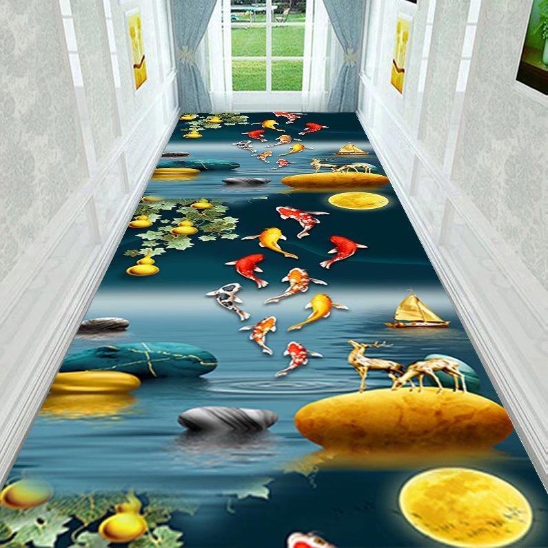 Runner Mat with Vibrant Koi Fish Design - 5mm Thick, Rectangular Shape for Hallway, Kitchen, Dining Room, Living Room, Entryway, Bedroom