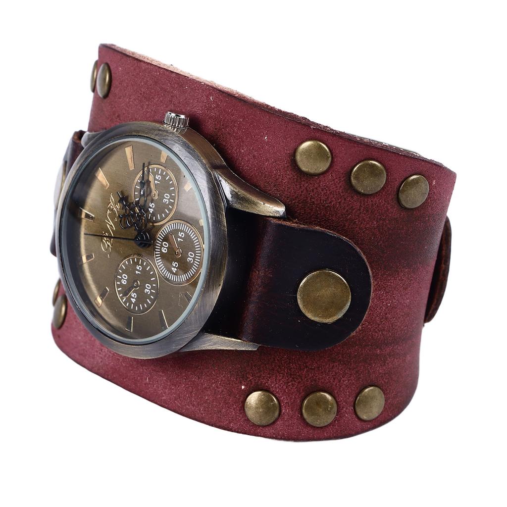 Leather Bracelet Watch Vintage Rivets Casual Fashionable Leather Quartz Watch for Men Women