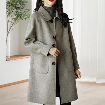 Women Winter Overcoat Turn-down Collar Pockets Pure Color Single-breasted Cardigan Loose Fit Coat Thermal Long Sleeves Commuting Dating Winter Coat