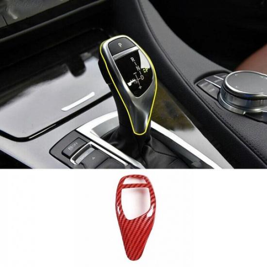 For BMW 3 4 Series GT Car Central Console Red Gear Shift Knob Trim Carbon Fiber