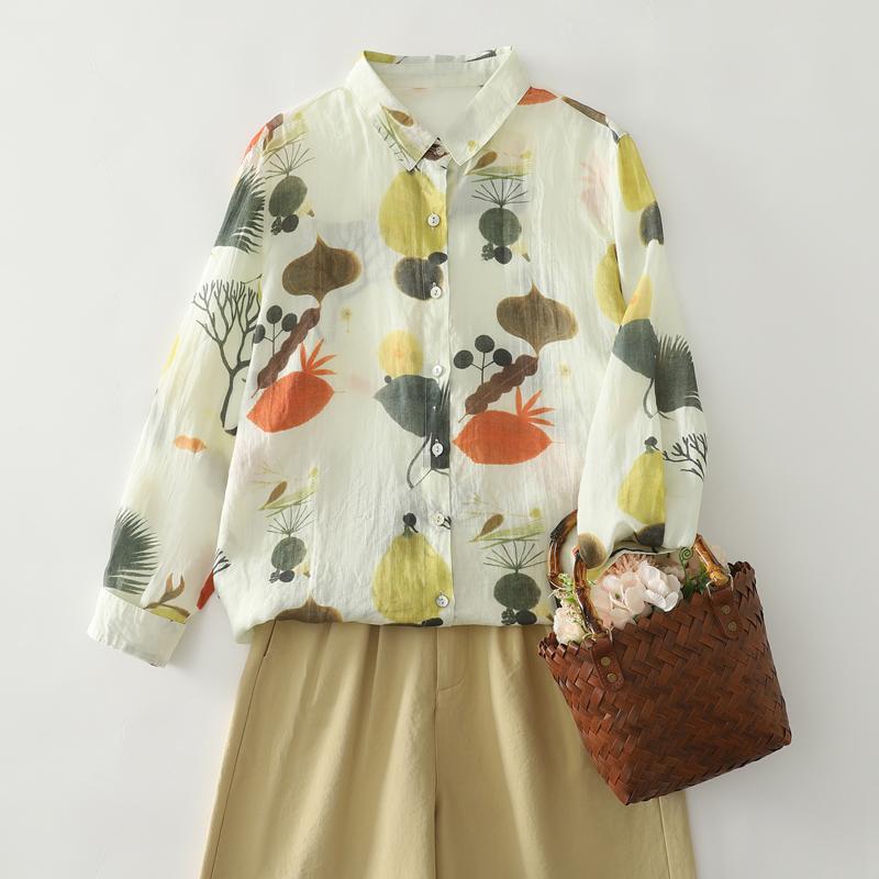 Dimanaf 2025 Blouse Women Long Sleeve Linen Vintage Blouses Shirts Thin Tops Tees Loose Floral Tees