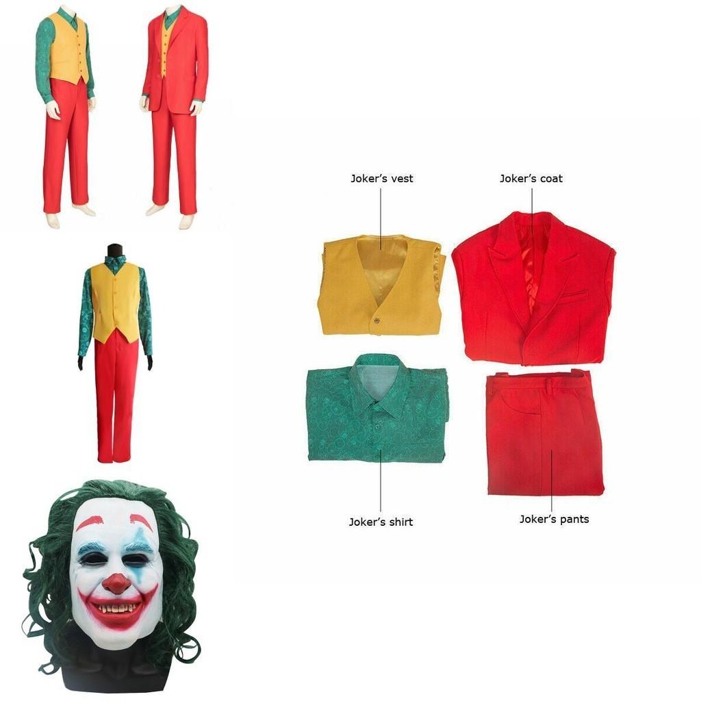 Mens New Joker Movie Arthur Fleck 4pcs Suit Set Clown Halloween Costume Cosplay