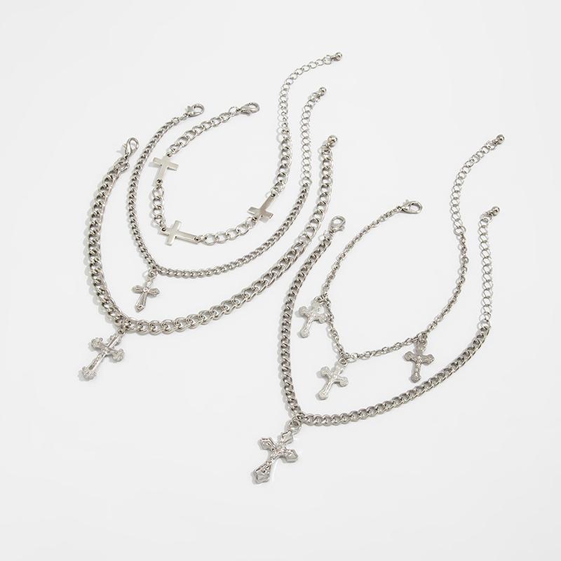 Y2K Stacking Cross Bracelet Set For Men Vintage Multilayer Charm Chain Bracelets Hip Hop Jewelry