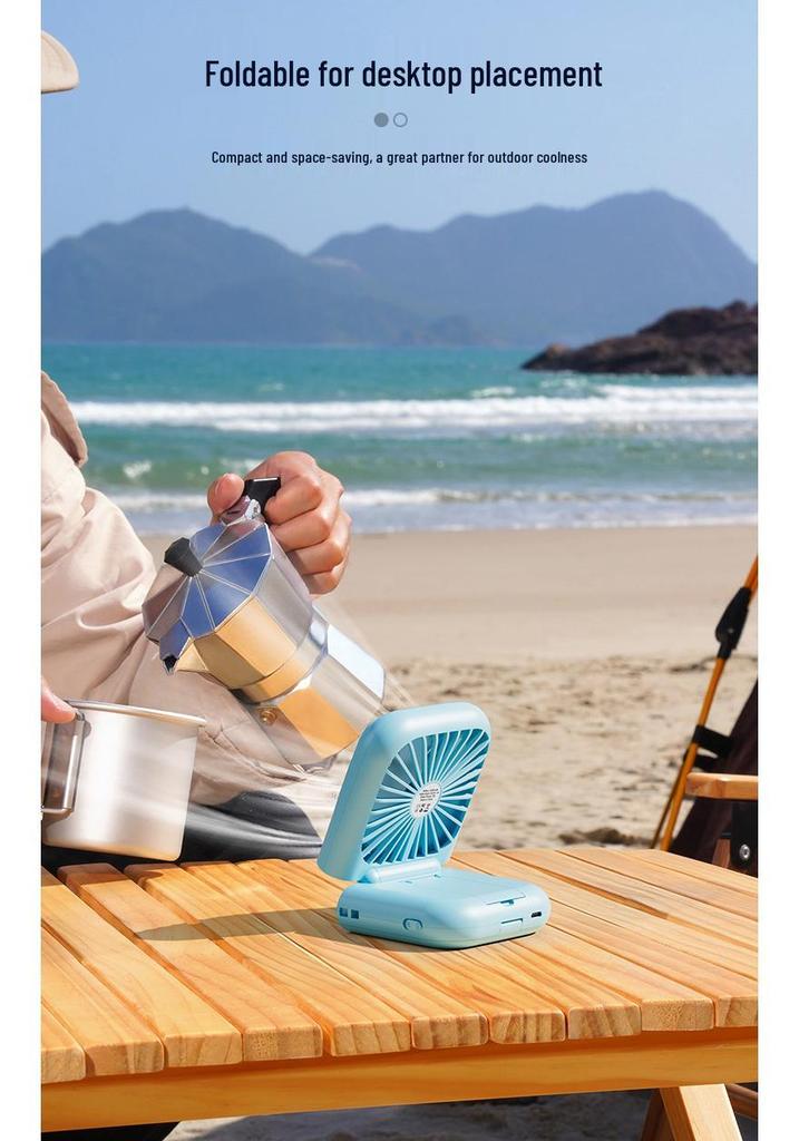 Neck-Hanging Portable USB Fan with Ice Pack, Desktop Stand, Makeup Mirror, and Folding Design