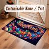 Floral Garden Theme Crystal Velvet Floor Rug Personalized Custom Name Text Warm Carpet Home Decoration