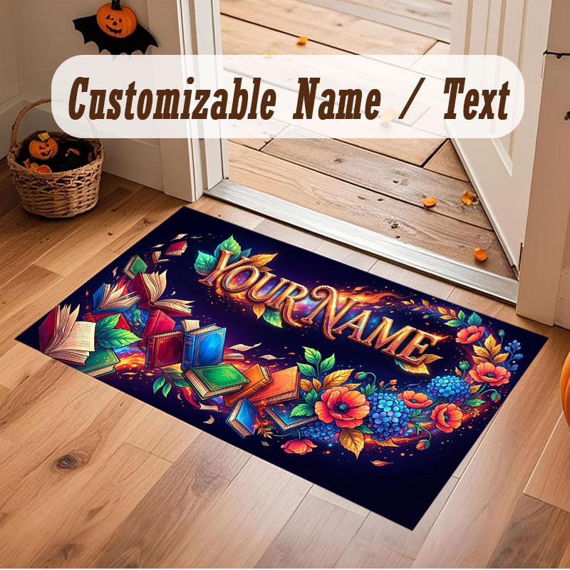 Floral Garden Theme Crystal Velvet Floor Rug Personalized Custom Name Text Warm Carpet Home Decoration