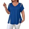 Women Summer T-shirt V-Neck Short Sleeve Solid Color Loose Fit Casual Tops with Hollow Cross-Band Design