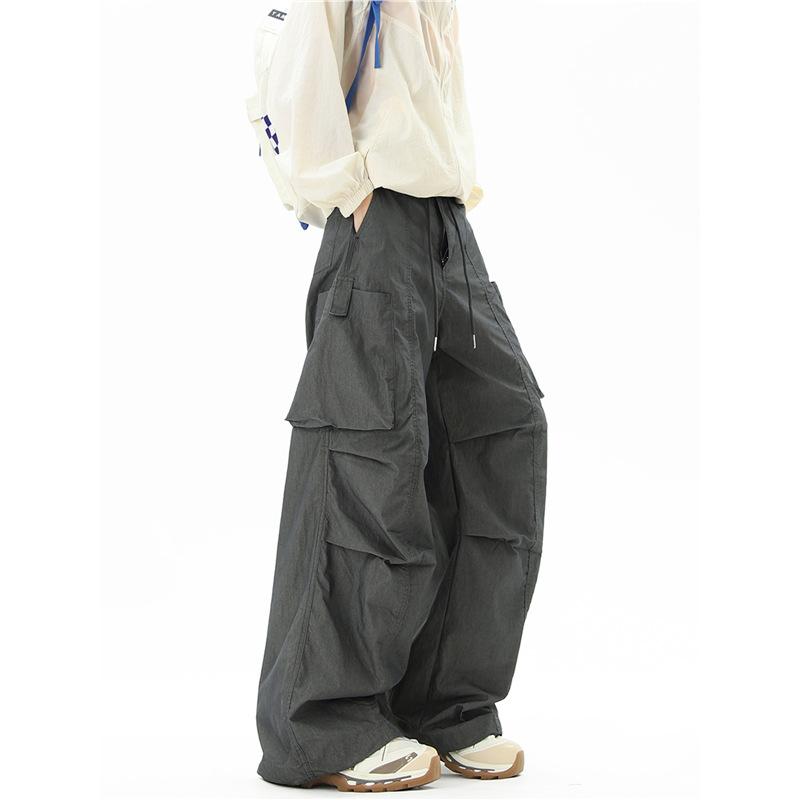 American Wide-leg Paratrooper Overalls Men's Summer Thin Loose Leisure Sports High Street Ruffian Handsome Quick-drying Charge Pants
