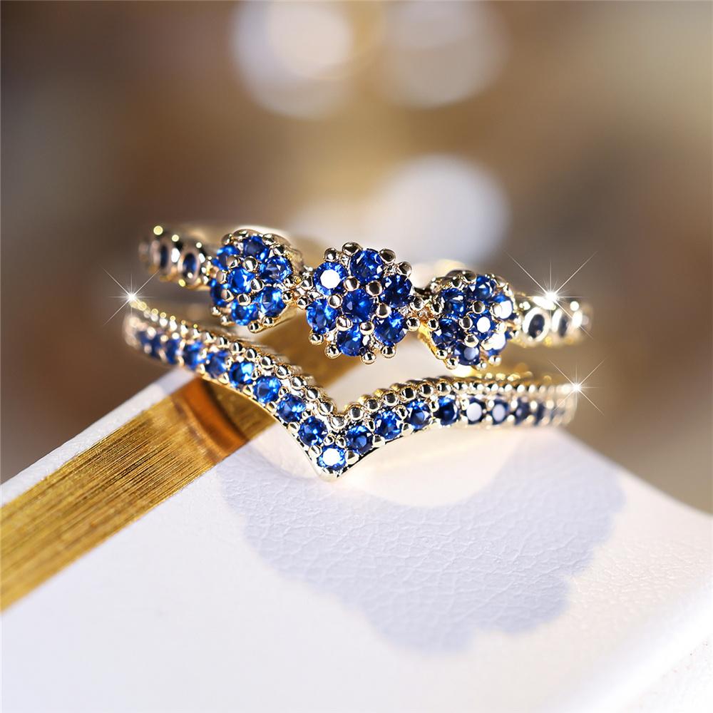 Charm Female Green Purple Blue Zircon Stone Open Adjustable Ring Vintage Gold Color Wedding Jewelry For Women