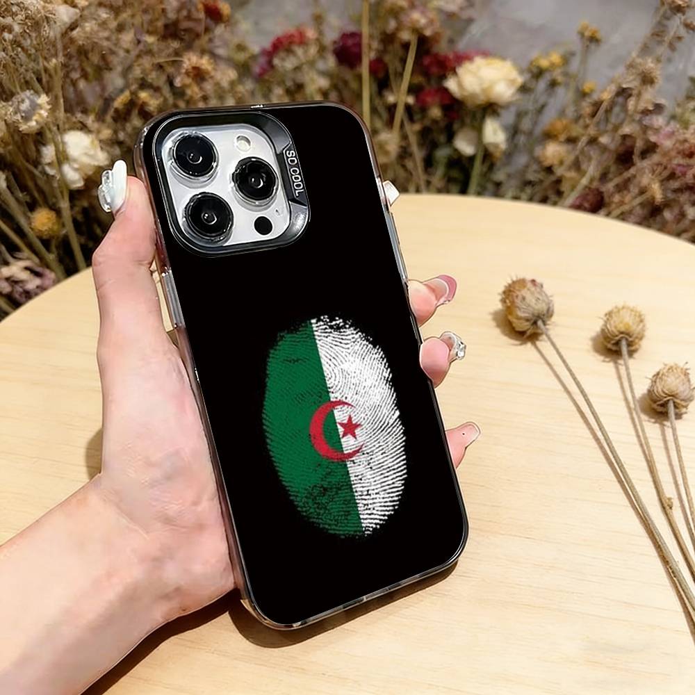 Algeria F-Flag Phone Case For iPhone 17,16,15,14,13,12,11 Plus,Pro Max,XS,Colorful Silver Black Cover