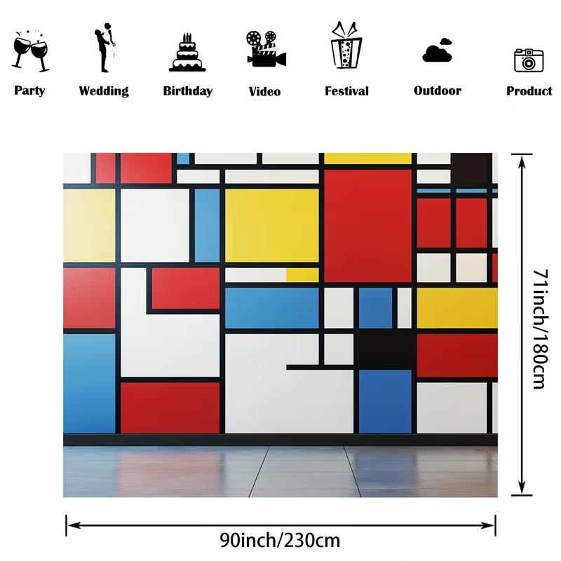 2D Geometric Abstract Backdrop Red Yellow Blue Squares Party Background Cloth