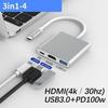 Adaptateur multiport USB-C - 3-en-1 - HDMI 4K - USB 3.0 - Charge PD 87W