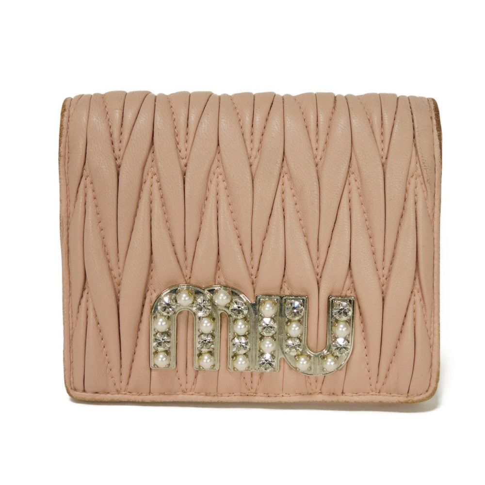 Used Matelasse Compact Wallet 12166 5MV204 2BSQ F0615 7941 with MIU Crystal Pearl Orchid from Japan AUTHENTIC