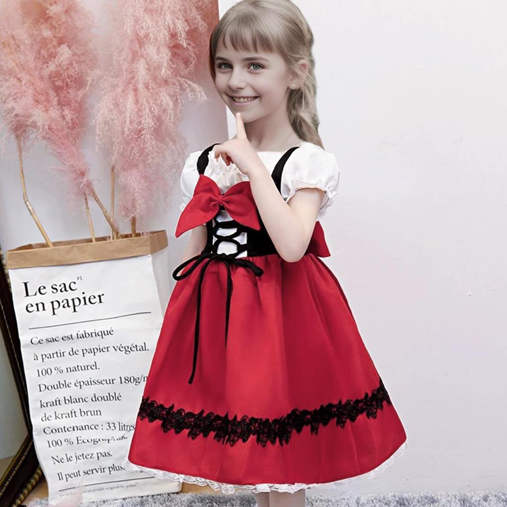 Angenster Halloween Little Red Riding Hood Costume for Set and Pumpkin Size Cute and Perfect for Commemorative Dance and Girls, 3-Piece (Dress, Cape,