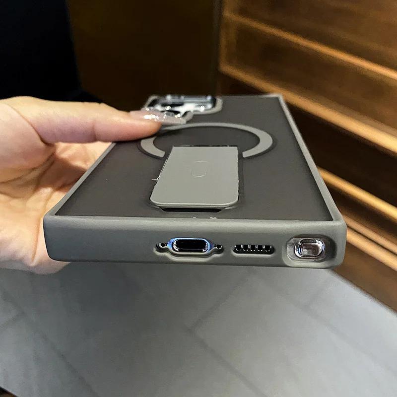 Faltbarer Ständer Halterung Magnetische Kabellose Ladehülle Für Samsung S23 S24 S25 S26 Ultra Plus Matt Durchscheinend Stoßfest Bumper Abdeckung