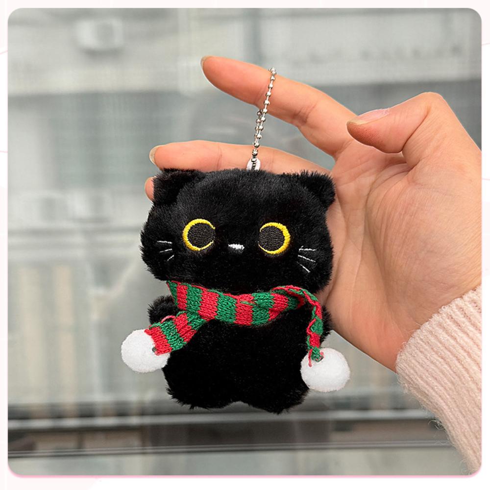 Plush Keychain Yellow Eyed Black Pendant Feline Plush Pendant Compact Plush Keychain For Christmas Tree Handbag Airpods