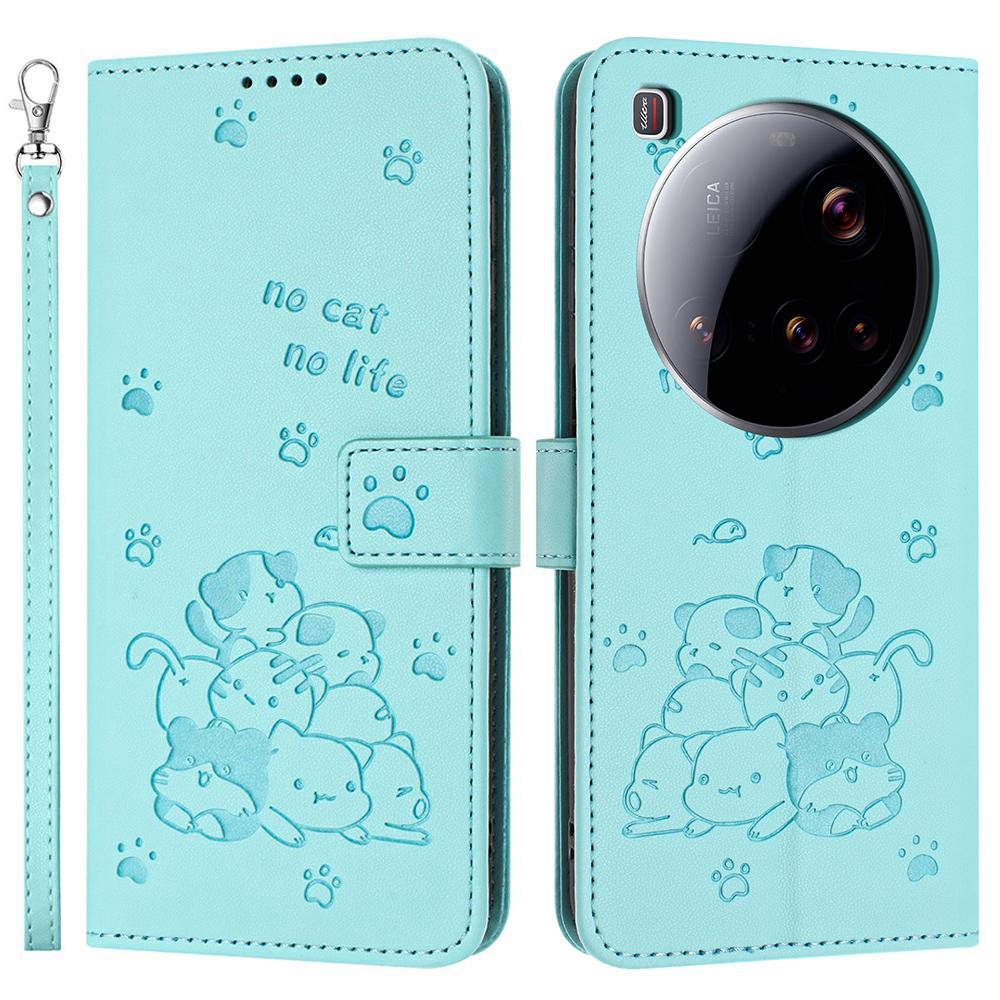 

Для Xiaomi 15 Ultra Чохол-гаманець Шкіряний чохол для телефону з ремінцем з відбитком котів Green