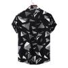 Men's Summer Casual Loose Resort Geometric Print Short Sleeve Top Beach Lapel Shirt