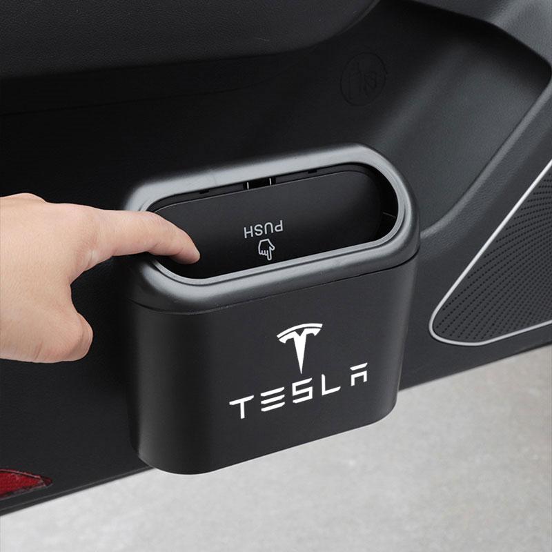 Car Vehicle Case Storage Box Black ABS Square Pressing Trash Can For Tesla Model 3 Model S Model X Y Roadster Performance