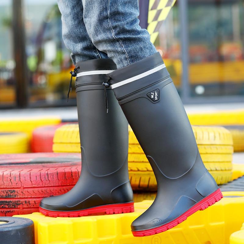 Winter velvet warm men's rain shoes waterproof rain boots night reflective strip water shoes thickened non-slip fishing rubber shoes men