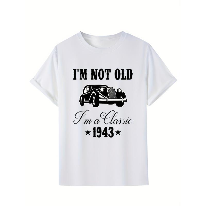 European size Car & Funny Slogan Pattern Print Men's T-shirt, Graphic Tee Men's Summer Clothes, Men's Outfits