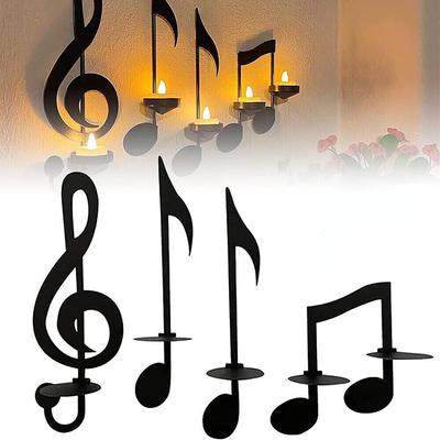 4Pcs Black Music Note Wall Sconce, Music Note Candle Holde Home Wall Ornament