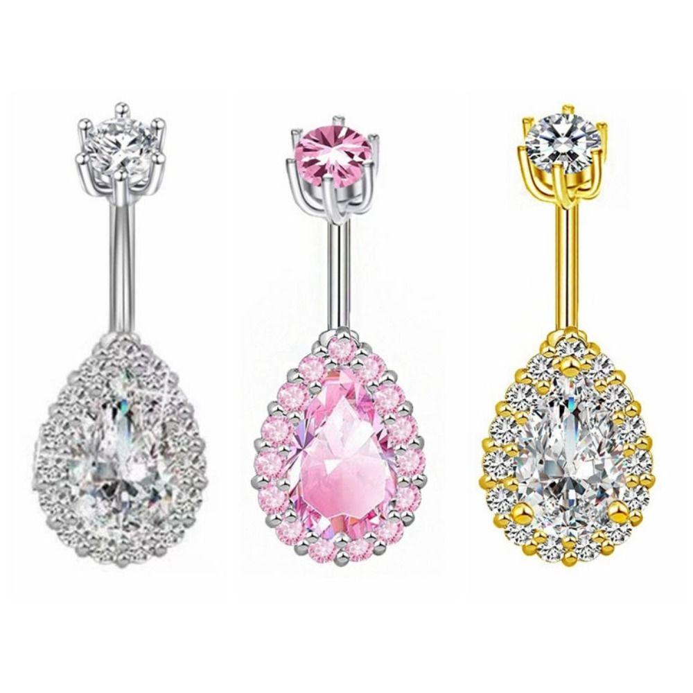 Rhinestone Zircon Navel Ring Stainless Steel Body Piercing Jewelry Fashion Belly Button Ring  Gift