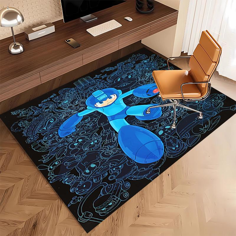1pc Cartoon Rockman Game Megaman Print Area Rug - Soft, Washable Non-Slip Indoor Mat, Living Room, Home Office Decorative Rug,Office Decorative