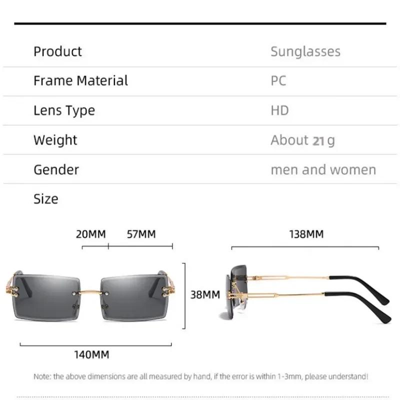 Fashion Rimless Rectangle Sunglasses Women Men Alloy Trendy Brand Small Square Sun Glasses Gradient Black Lens Shades UV400