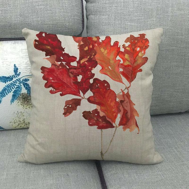 Autumn Maple Plants Digital Printing Short Plush Pillow Covers Decorative For Car Sofa Office Cushion Cover Home Goods