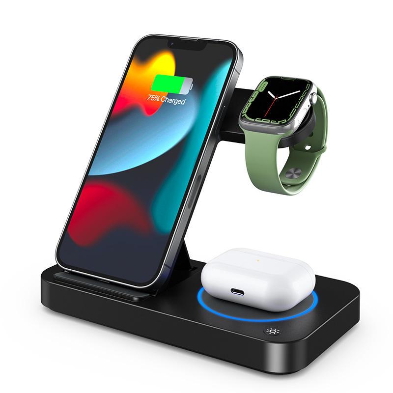 Ny Trend 15W Hurtig Trådløs Oplader Tre-i-Én Foldbar Magnetisk Suge Telefon Hovedtelefon Ur 4-i-Én Elektrisk Opladning