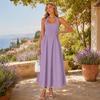 Yousheng Women's Halter Midi Dress, Summer Sleeveless Backless A-Line Long Dress, Square Neck Vacation Beach Sundress