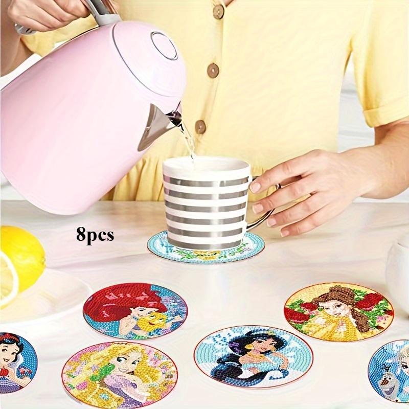 8 Stück/Sets Wunderschöne Prinzessin Diamantmalerei Untersetzer DIY Diamantkunst Untersetzer 5D Vollbohrung Diamantuntersetzer Acryl Rund Tasse