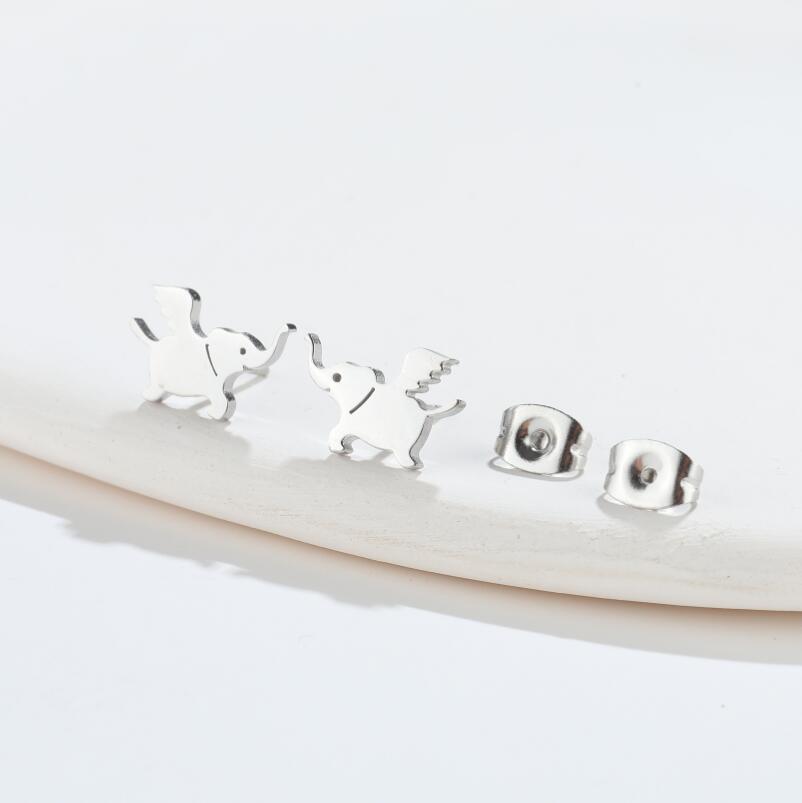 2024 Stylish Stainless Steel Flying Elephant Stud Earrings - Cute Small Animal Design