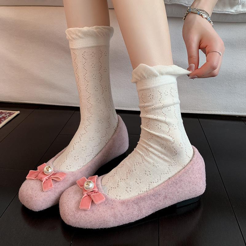 Ladies Summer Thin Mesh Hollow Out Breathable Sweet Lace Lace Bubble Mouth White Tube Stack Socks