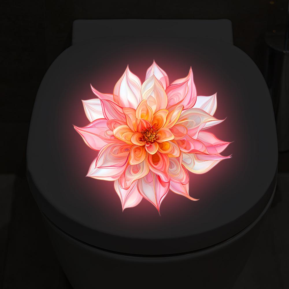 Colorful Luminous Dahlia Toilet Stickers, Waterproof Bathroom Decoration Stickers, Fluorescent Art Stickers