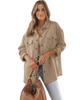 Azura Exchange Khaki Solid Textured Flap Pocket Buttoned Shacket