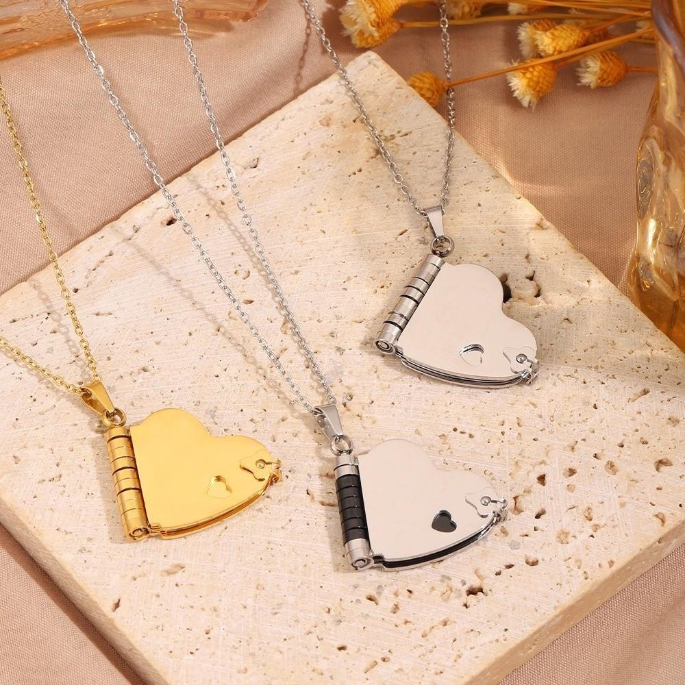Stainless Steel Chain Women's Sweater Chain Heart Lovers Choker Book Pendant Necklace  Couple