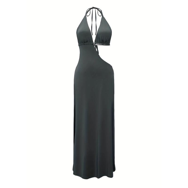 Girls Fashionable And Sexy Dress: Elegant Deep-V Lace-Up Dress For Summer L серый