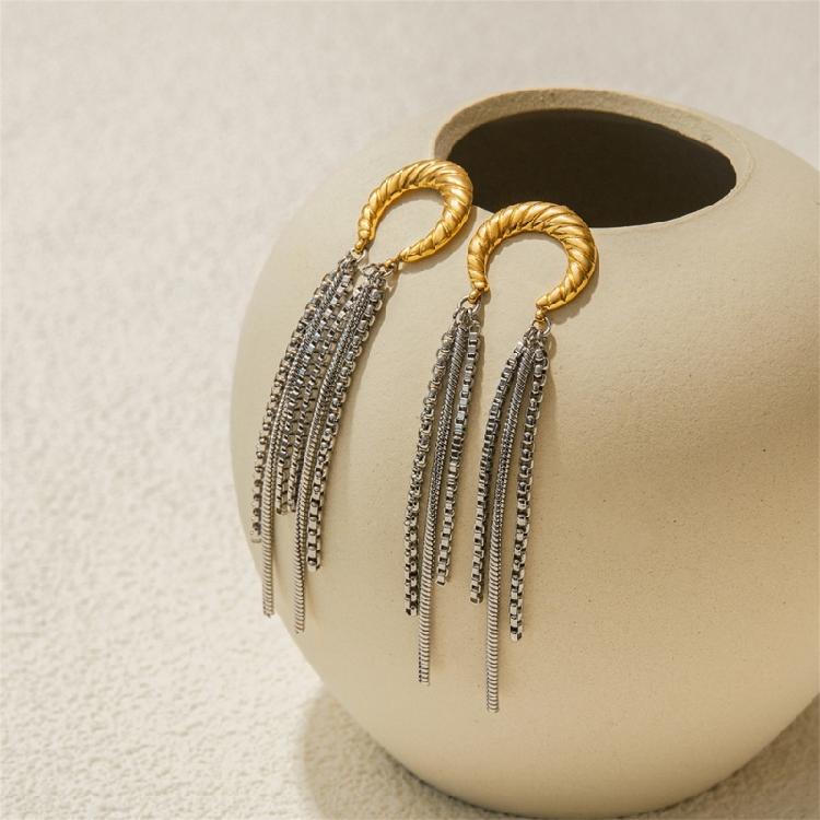 Moon Shaped Dangle Earrings With Moving Tassels Stainless Steel Party Daily Jewelry Lightweight Comfortable Jewelry