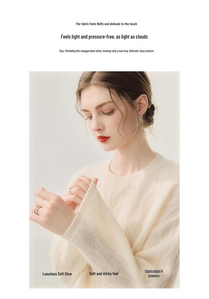 Lekasha Cashmere Mulberry Silk Cable Knit Loose Sweater