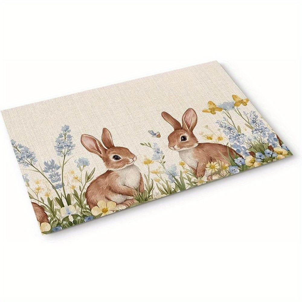 Easter Bunny Flower Welcome Entrance Doormat Decor Kitchen Corridor Balcony Rugs Bathroom Anti-slip Doormat Easter Decorations