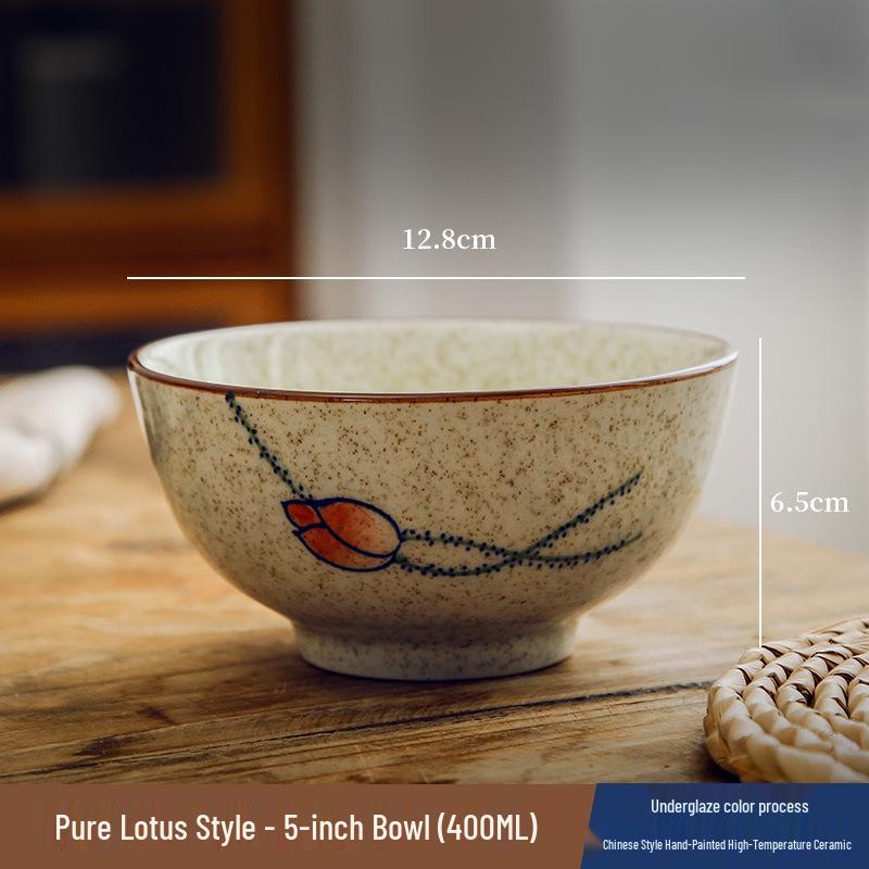 Unterglasur Keramik Reis- & Suppenschüssel Set mit Essstäbchen - Chinesischer Nationalstil Geschirr für Zuhause & Restaurants