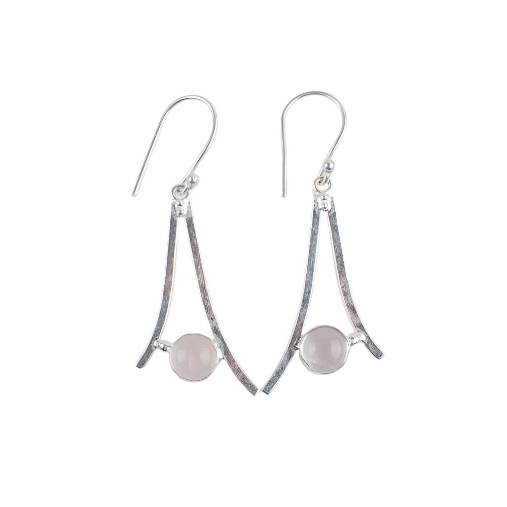 Natural Rose Quartz Gemstone 925 Sterling Silver Handmade Jewelry Earrings 1.45" EE-66-34