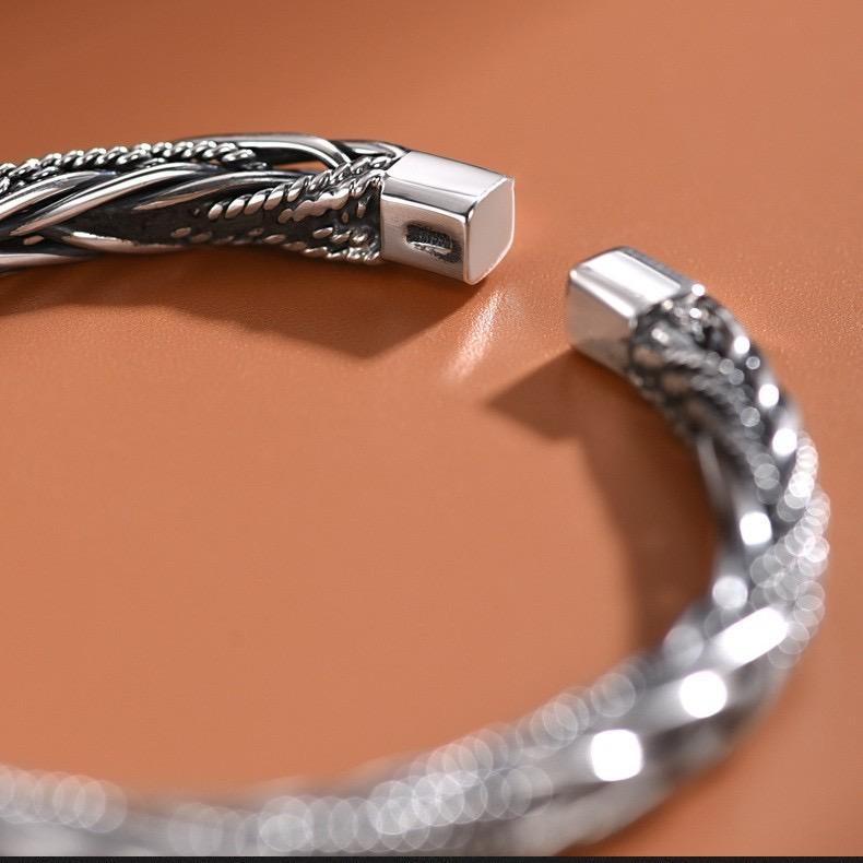 100% Solid 925 Sterling Silver Retro Bracelet for Women Men Vintage Handmade Interware Bar Simple Bracelet Birthday Gift