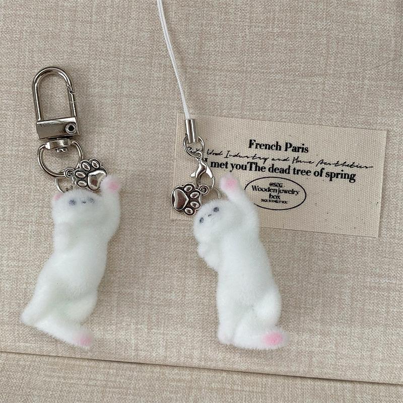 Cartoon Flocking Cat Pendant Keychain Y2K Butterfly Wings Key Ring For Women Girls Cute Camera Bag Pendant Decoration Gifts